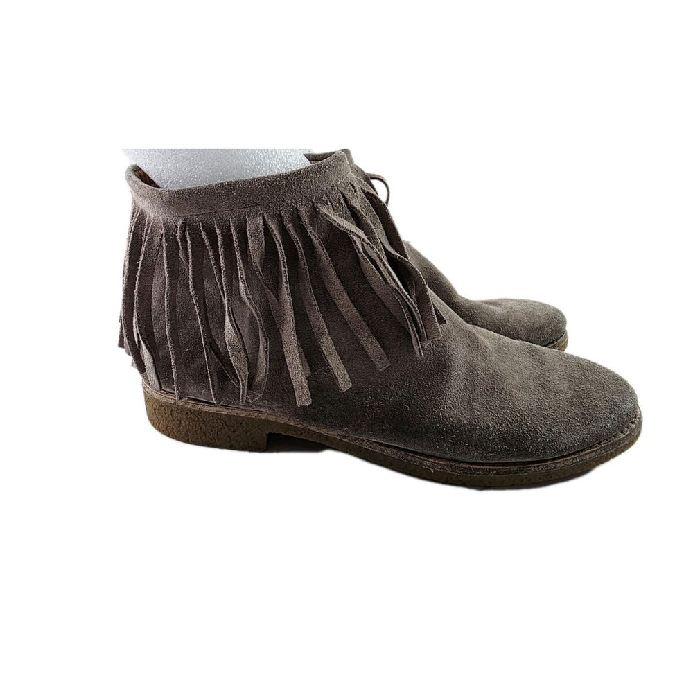 Kate Spade Boot Womens Size 8 M Betsie Taupe Suede Fringe Ankle Side Zip Bootie